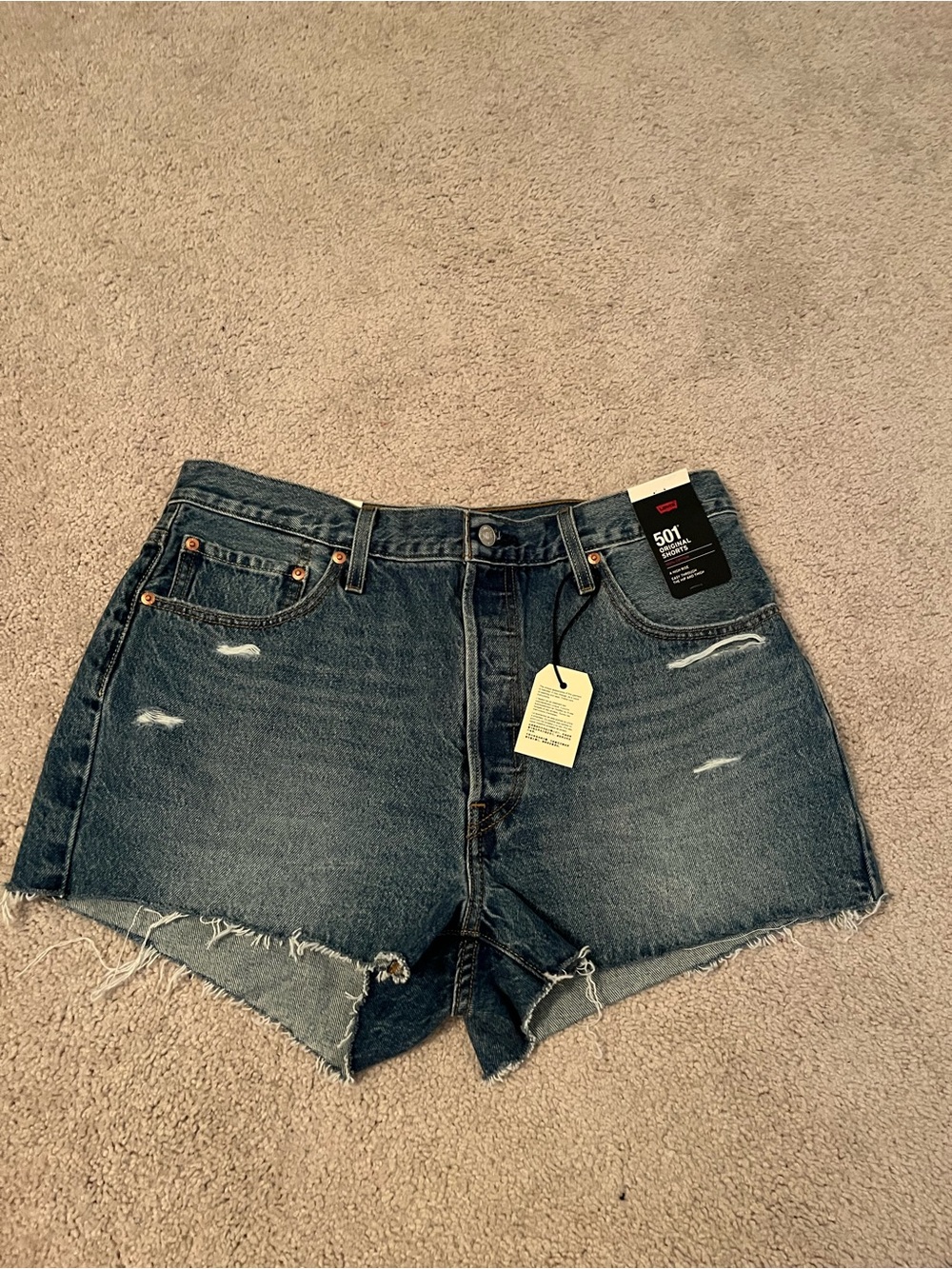 Levi's 501 High-Rise Distressed Denim Shorts in Dark Blue